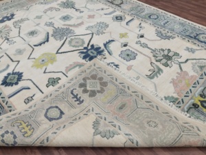 Venta caliente Custom Oushak Design Premium Cut Pile Alfombras de área de mezcla de algodón de lana anudadas a mano de alta calidad 1 pieza abstracta - Product Image 3