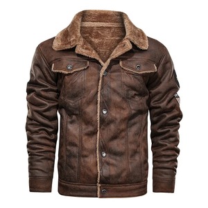 Chaqueta de cuero de otoño e invierno para hombre, abrigo de cuero de Bombardero Marrón grueso y cálido, prendas de vestir para hombre, cortavientos con Cuello de piel de lana - Product Image 5