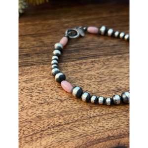 Navajo Styled Pink Coral & Sterling Silver Beaded <b>Bracelet</b> with <b>Graduated</b> Pearls Ball Shape for Gifts - Product Image 4