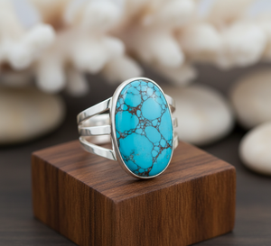 Anillo de moda chapado en oro rosa hecho a mano, piedra preciosa turquesa, banda de fiesta personalizada a la moda, joyería de boda, regalo para mujer, gran oferta OEM - Product Image 3