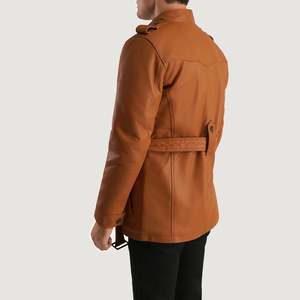 Hunter Tan Brown Genuine Sheepskin Leather <b>Jacket</b> Casual Outwear with Zippered Closure and Water Proof Coating [FS] - Product Image 5