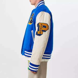 Fabricantes de Ropa Personalizada, Chaqueta Varsity de Lona con Mangas de Cuero, Cuello Alto, Estilo Urbano, para Unisex - Product Image 5