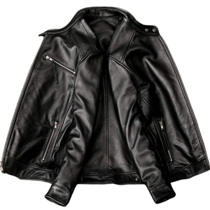 High Quality <b>Men's</b> Winter Leather <b>Jacket</b> with Zipper Front Pattern Dyed Fabric <b>Long</b> Sleeve - Product Image 3