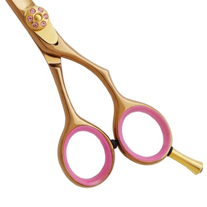 Ciseaux de coiffure professionnels plaqués or, en acier inoxydable, ciseaux à effiler pour barbier, manche rose, fabriqués au Pakistan - Product Image 6