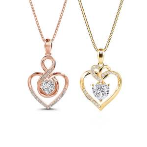 Jeulia Custom Heart <b>Mother</b> <b>Daughter</b> Necklace Set-Gold Plated Alloy Chain with Zircon - Product Image 1