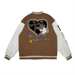 Mangas de cuero con logotipo personalizado para hombre, chaqueta de forro polar con letras bordadas, azul y negro, venta al por mayor - Product Image 4