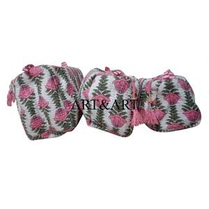 Ensemble de 3 pochettes de maquillage vintage écologiques matelassées avec fermeture éclair pour le voyage, les demoiselles d'honneur, les cosmétiques, imprimées à la main - Product Image 2