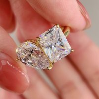 Bague de fiançailles Toi et Moi 6,5 carats, bague de promesse à deux pierres, argent sterling 925 plaqué or 14 carats, moissanite, bague de luxe haut de gamme