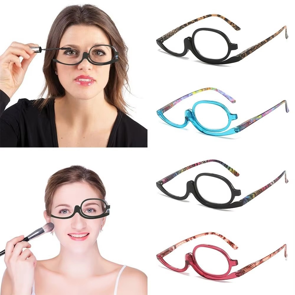 Wholesale Women Portable Magnifying Rotating Makeup Glasses Flip Down Lenses Cosmetic Reading Eyeglasses Women