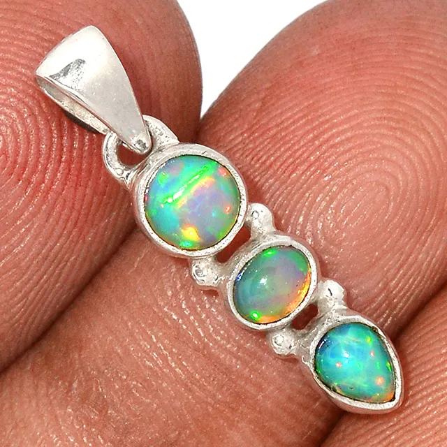 Kadınlar için doğal Opal taş erkek kolye 925 gümüş Opal takı erkek takı üç taş takı