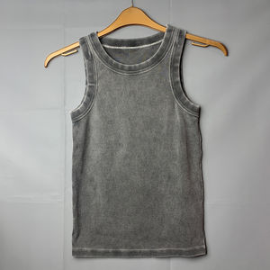 Camiseta sin mangas de cuello redondo de algodón acanalado largo para mujer de alta calidad tela de Jersey transpirable informal personalizada - Product Image 6