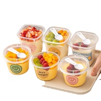 Gobelet MU en PP Plastique Transparent avec Cuillère, 160ml, 220ml, 280ml, Idéal pour Salades de Fruits, Puddings, Yogourts et Thés au Lait, avec Couvercle