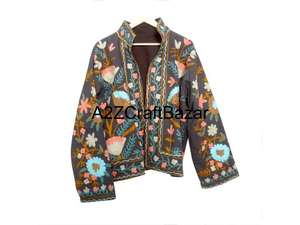 Veste d'hiver pour femme en tissu de canard à motif floral brodé Suzani, avec un manteau rembourré en coton indien, cadeau pour petite amie - Product Image 6