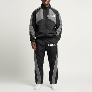 2025 recién llegado 100% conjunto de Jogger de dos piezas ligero de nailon para hombre a prueba de viento e impermeable chándal con paneles de bloque de Color - Product Image 4
