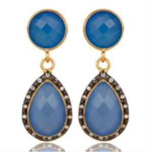 ใหม่มาถึงสีฟ้า Chalcedony พลอย925เงินสเตอร์ลิงรอบและลูกแพร์รูปร่างต่างหู - Product Image 1