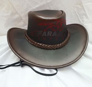 Sombrero de Vaquero de Cuero Marrón Vintage con Banda Trenzada y Correa para la Barbilla, Sombrero Occidental Hecho a Mano para Hombre - Product Image 1