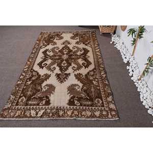 Turkish 6x7,4 ft Rug, Vintage Rug, <b>Brown</b> Ikat <b>Wool</b> Rug - Product Image 1