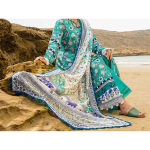 Ensemble 2 pièces vert non cousu pour femme, style Salwar Kameez pakistanais, tenue ethnique Bazm-e-Rang 25, imprimé numérique pour l'été 2026 - Product Image 4