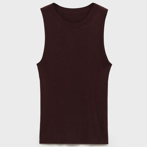 Camiseta sin mangas acanalada de algodón chocolate personalizable, transpirable, ecológica, de punto, cuello Halter, informal, Tallas grandes - Product Image 1