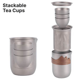 Service à thé portable en titane pur sablé, tasses à thé chinoises antibactériennes pour le randonnée - Product Image 5