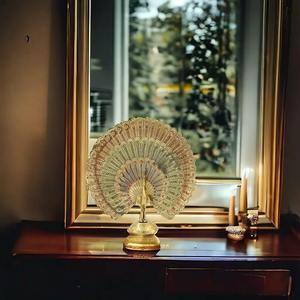 Majestuosa estatua de pavo real de latón con plumas, pájaros indios, pieza decorativa en oro para decoración del hogar - Product Image 5