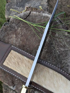 Cuchillo Bowie fijo de espiga completa de acero de alto carbono hecho a medida Funda de cuero de Búfalo con mango de cuerno. - Product Image 4