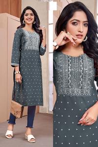 Viscose Rayon Print Embroidery Work Long <b>Kurtis</b> - Product Image 4