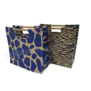 Sac à provisions en toile de jute à imprimé texturé animal avec poignée droite en bambou imprimée Sac à provisions pratique - Product Image 1