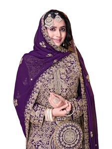 Lujoso Pure Georgette Modest Dress Ensemble Full Jarkan Stone Work 5 Diseños impresionantes 10 colores vibrantes que incluyen Heavy - Product Image 2