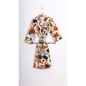 คอลเลคชั่นแฟชั่นสไตล์ใหม่ เสื้อคลุมกิโมโนแบบควิลท์งานฝีมืออินเดีย ปิดด้วยเข็มขัด ปักลายสั้น ผ้าฝ้ายออร์แกนิก - Product Image 5