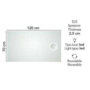 Rectangular LED Backlit <b>Magnifying</b> <b>Mirror</b> 120x70 cm - Product Image 2