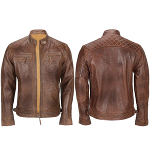 Brown Genuine Leather Waterproof Men's <b>Slim</b> <b>Fit</b> Winter High Street Style Stand Collar Fur Shell Cotton Lined <b>Jacket</b> Custom Logo - Product Image 6