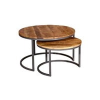 Ensemble de table basse convertible moderne en acier inoxydable avec revêtement en poudre noire mate, 2 tables d'appoint en bois et métal pour salon