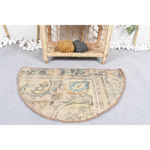 Alfombra Redonda Vintage, Alfombra Turca de 2.5x1.5 pies, Alfombra de Lana Beige - Product Image 1