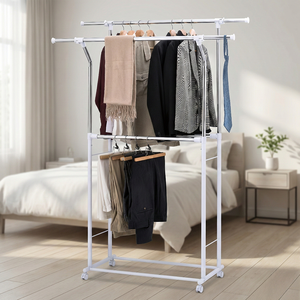 Bastidores de exhibición de ropa de metal doble OEM, organizador de eBay, fábrica del fabricante, artículos para el hogar, solución de almacenamiento de lavandería - Product Image 2