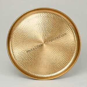 Plateau de service antique rond gravé en acier inoxydable thaal élégant durable polyvalent salle à manger ou décor idéal cadeau de mariage à la maison - Product Image 5