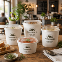 Bol en kraft blanc personnalisé AT PACK de 500 ml, 1000 ml, 1300 ml avec couvercle en PET pour la soupe, emballage alimentaire à emporter
