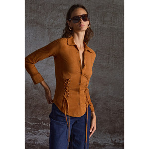 GRIMELANGE เสื้อเชิ้ตทรงเข้ารูปสำหรับผู้หญิงจาก Bogotan ผ้าซูเอตผูกเอว - Product Image 3