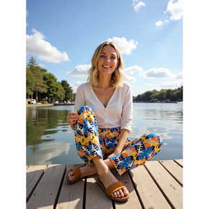 Pijama de Verano para Mujer Evolve, de Algodón Suave, con Cuello de Lazo, Bolsillos Laterales, Cintura Ajustable y Estampado Completo - Product Image 4