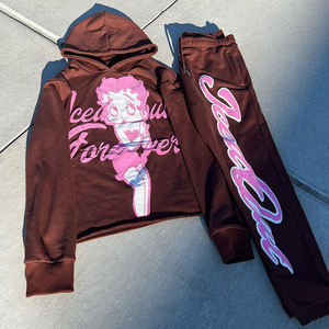 Custom Patch Work Mens Screen & Dtf Impreso Sweatsuit Flare Chándal Sun Faded Vintage Acid Wash Sudadera con capucha y pantalones de chándal para hombres - Product Image 2