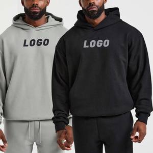 Motif d'impression personnalisé 100% coton sweats à capuche pour hommes coupe surdimensionnée conception solide sweats à capuche gris mode - Product Image 1