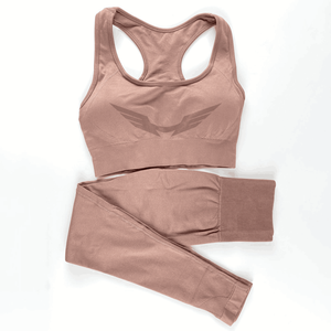กางเกงเลกกิ้งเอวสูงเอวสูงผ้าพีชสะโพก2ชิ้นชุดโยคะออกกำลังกายฟิตเนสสายบางเซ็กซี่บรากีฬาบิดด้านหน้าขนาดทึบ - Product Image 1