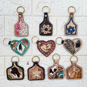 2025 New Arrival <b>Vintage</b> Hand Tooled Leather Keyrings Hand Stitched Sunflower Western Genuine Leather High Quality Hot Sale <b>Key</b> - Product Image 5
