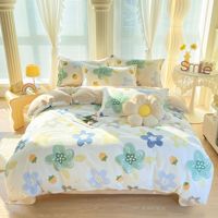 Ensemble de literie en coton pur épaissi 4 pièces Tout en coton Frais Convient aux dortoirs étudiants Comprend une housse de couette et un drap-housse