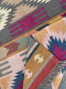 Alfombra Kilim de yute de lana Vintage, alfombra de yute tejida a mano, alfombra Kilim Dhurrie, alfombras de tamaño personalizado, alfombra tradicional india de yute - Product Image 3
