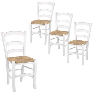 4 sedie tradizionali bianche del paese con la dimensione robusta 43x42x86 cm della sede di paglia per uso domestico della cucina - Product Image 1