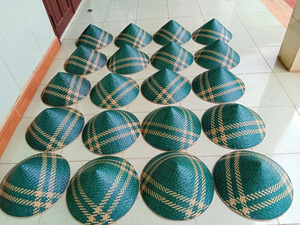 Sombrero en feuille de palmier naturel du Vietnam, fabriqué à partir de fibres végétales, rayé, décontracté, pour voyage, unisexe, décoration culturelle - Product Image 6
