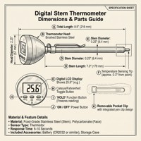 Termometer Makanan Digital Pengontrol Suhu LCD Besar Plastik Tahan Air Saklar C/F Probe Baja Tahan Karat Kantong Pelindung