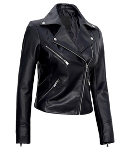 Chaquetas de cuero de Moto de Color negro de piel de cordero de alta calidad, chaquetas de cuero de Material de carcasa suave de poliéster interior personalizado para mujer 2025 - Product Image 6