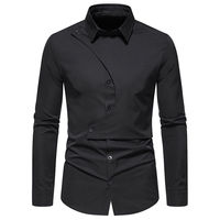 Kemeja Kerja Pria Kasual Vintage Anti-Kerut Bahan Twill Lengan Panjang Putih Hitam Musim Panas Logo Kustom Ramah Lingkungan Bernapas